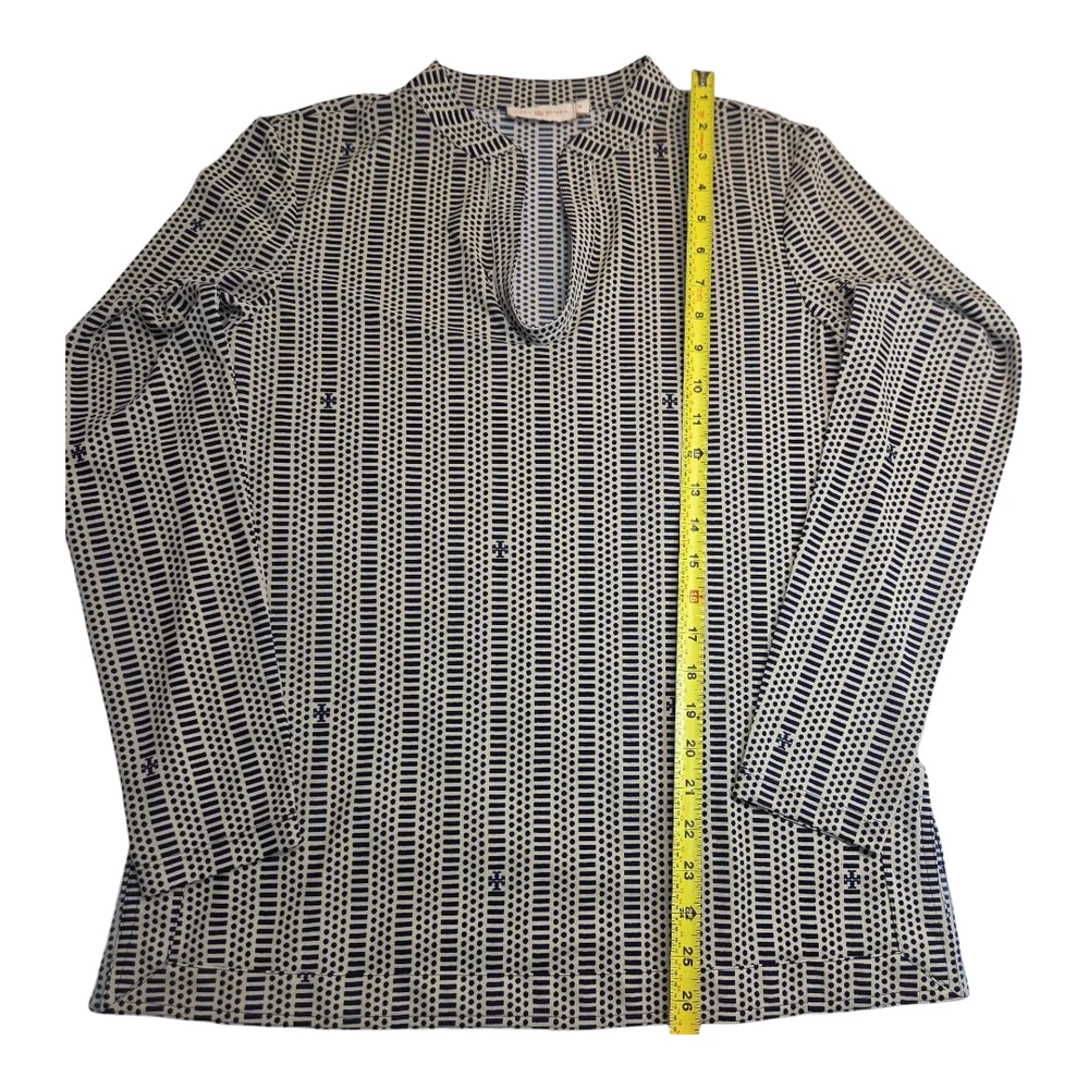 Tory Burch Long-sleeved Tunic Blouse geometric design and the iconic logo Size M